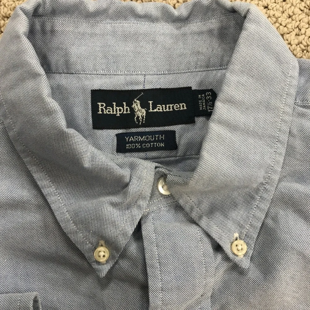 Polo Ralph Lauren Yarmouth Shirt Mens 17.5 33 Blue Oxford Button Down Cotton